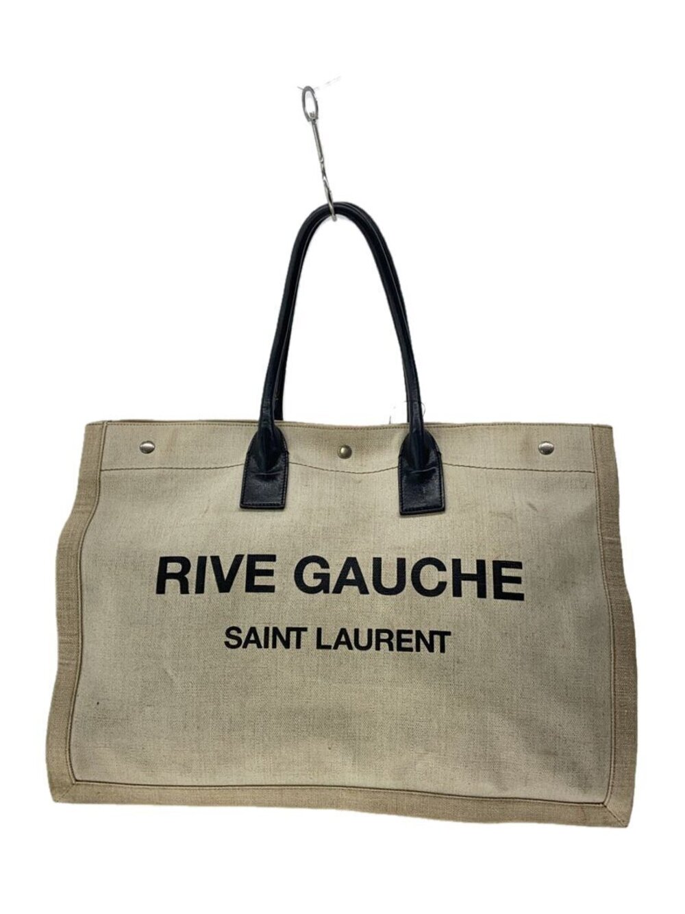 Saint Laurent Rive Gauche Tote Bag leather top handles Canvas Tan